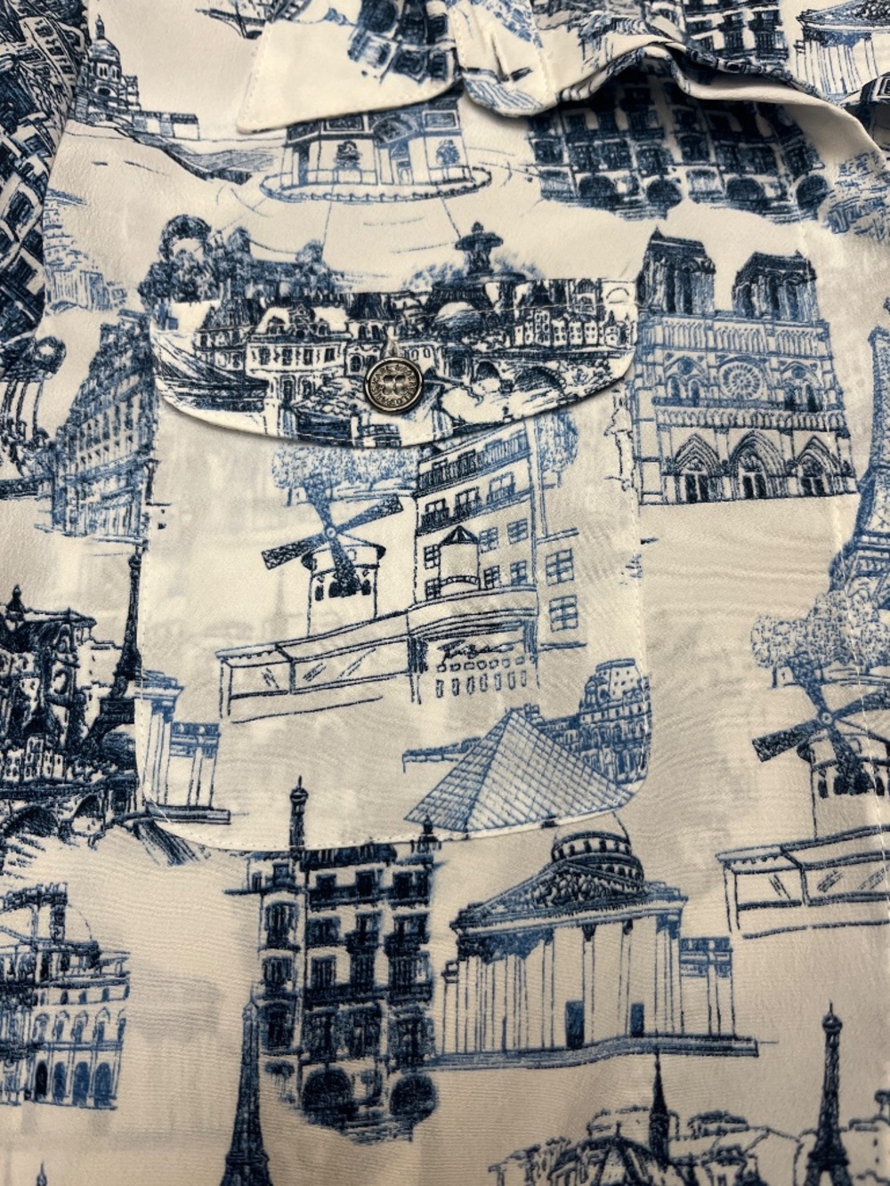 NWOT Karl Lagerfeld Blue/White Parisian City Scape Button Down Shirt. Sz.M. - Picture 9 of 14